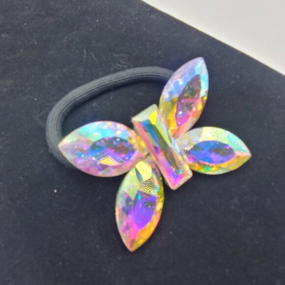 NEW IRIDESCENT RHINESTONE BUTTERFLY HAIR TIE - Picture 1 of 2